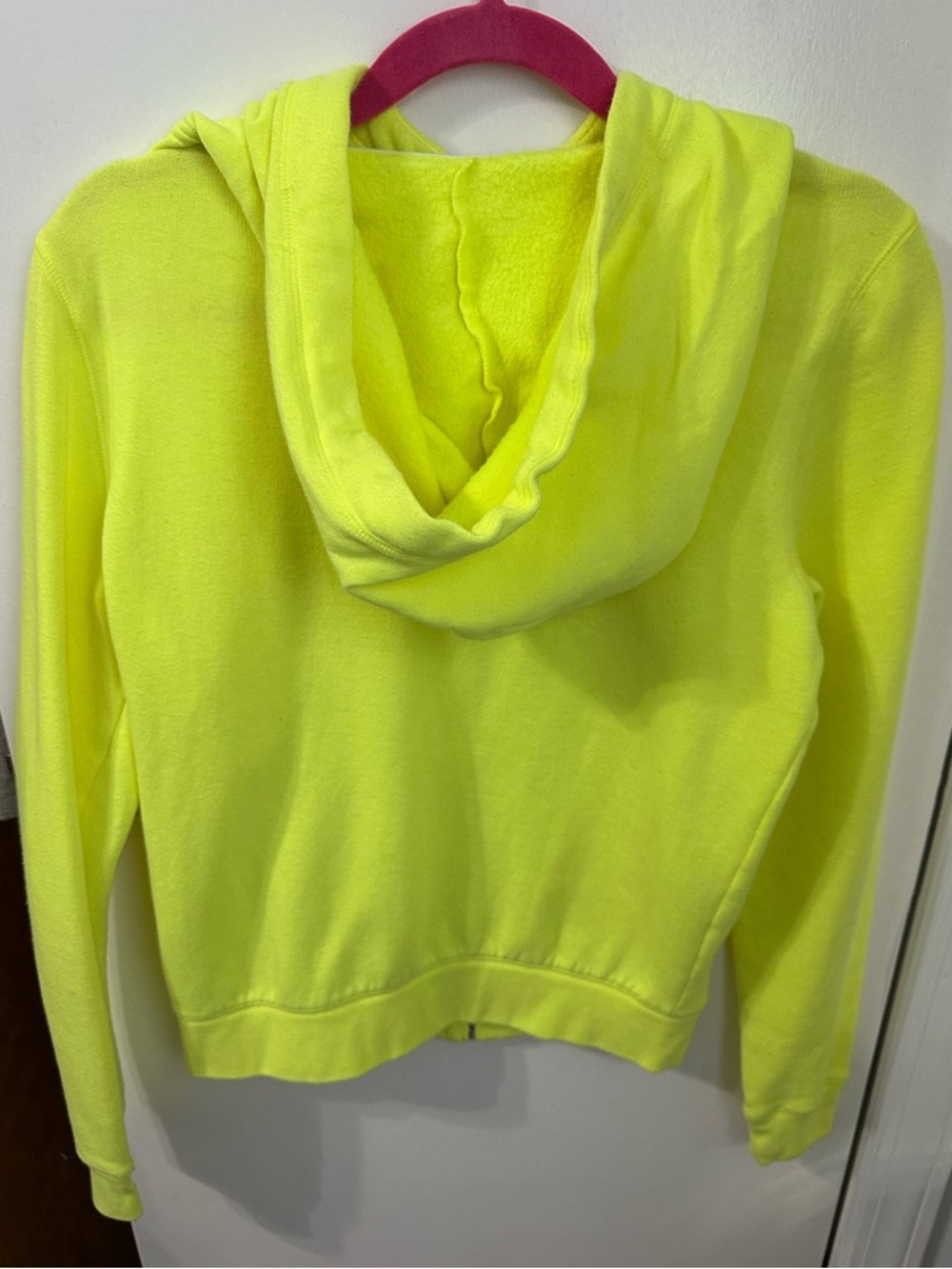 PINK Love PINK Neon Yellow Zip-Up Hoodie Victoria’s Secret Vintage Size Medium - Picture 4 of 6